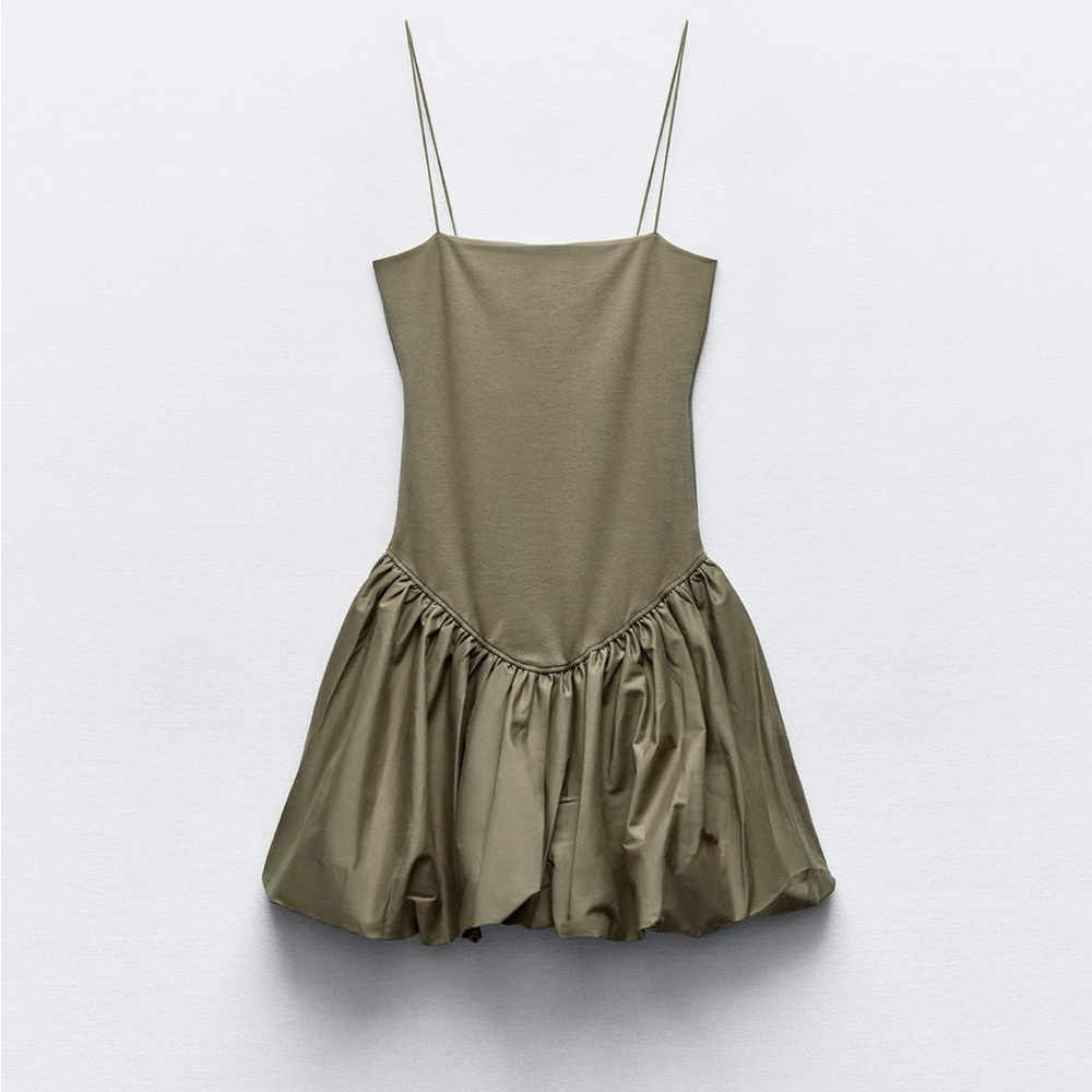 Mixed rib poplin balloon dress Zara